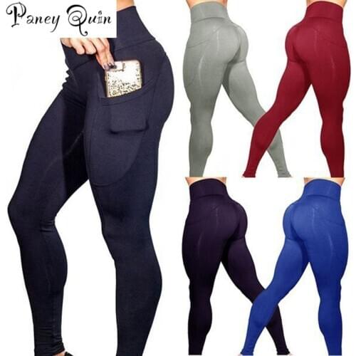 High Waist Leggings Women Fitness Side pocket Sport Leggings good Elastic Gym Workout Tights S-XL Running Training pants WOMEN
