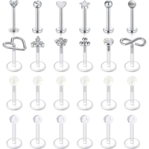 JFORYOU 16G Labret Monroe Lip Rings Helix Tragus Earring Studs Piercing Jewelry 36PCS Quality Stainless Steel and Acrylic