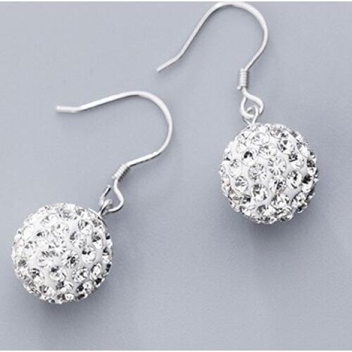 MloveAcc 925 Real Sterling Silver Shiny CZ Bead Ball Drop Dangle Earrings for Women Girl Lady Gift Fashion Jewelry
