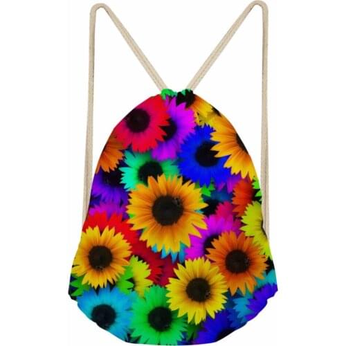 Noisydesigns sunflower multicoloured lovely personality 3D Tropical Printed Backpack Women Girls New Drawstring Bag Casual