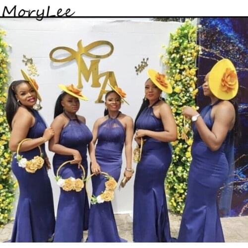 Bridesmaid Dresses Halter Sleeveless Mermaid Spandex Satin Bridesmaid Dresses With Zipper Back Wedding Party Bridemaid Gowns