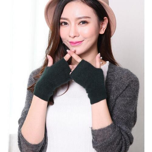 Winter Mink Cashmere Knit Half-Finger Short Gloves Solid Color All-Match Elastic Gloves Women Thick Warm Mittens 3 pairs
