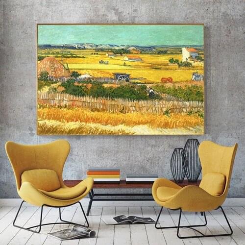 Famous Painting Harvest at La Crau with Montmaiour By Van Gogh Art Canvas Poster And Print Wall Picture For Home Cuadros Decor