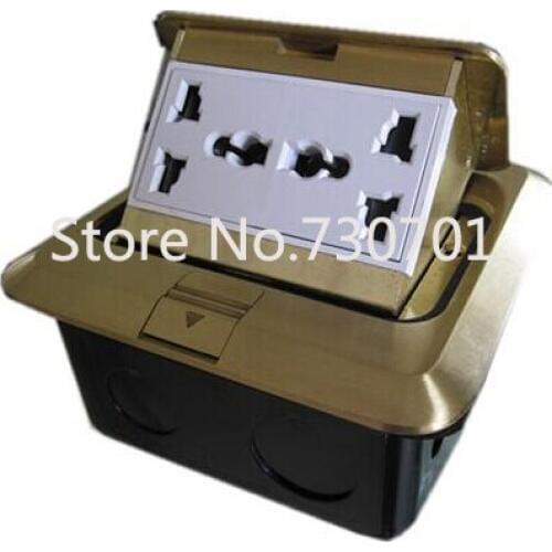 2019 Golden copper pop up floor socket 2 three pin universal power socket with bottom box