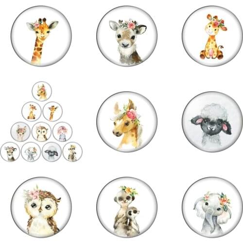 Lovely Animal with Flower Elephant Sheep 10pcs Mixed 12mm/20mm/25mm/30mm Photo Glass Cabochon Demo Flat Back Making Findings