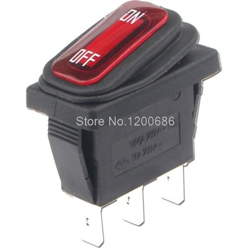 10 PCS On/Off Mini Rocker Switch KCD1 16A 22OV IP65 waterproof switch 16A 3 foot red 220V