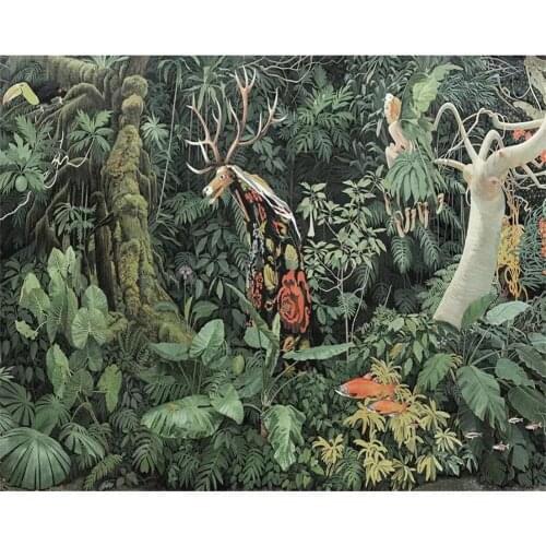 Beibehang 3D photo custom wallpaper mural hand-painted giraffe jungle rainforest cafe restaurant background decorative painting