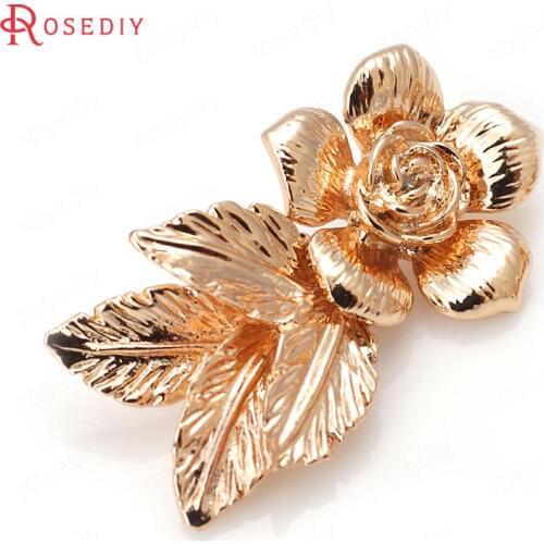4PCS 14.5x28mm 24K Champagne Gold Color Plated Brass Rose Flower Charms Pendants High Quality Diy Jewelry Accessories
