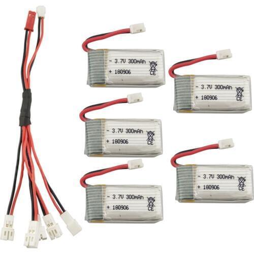 5PCS 3.7V 300mAh lithium battery with conversion cable for HS210 E010 H36 GoolRC T36 NIHUI NH010 F36