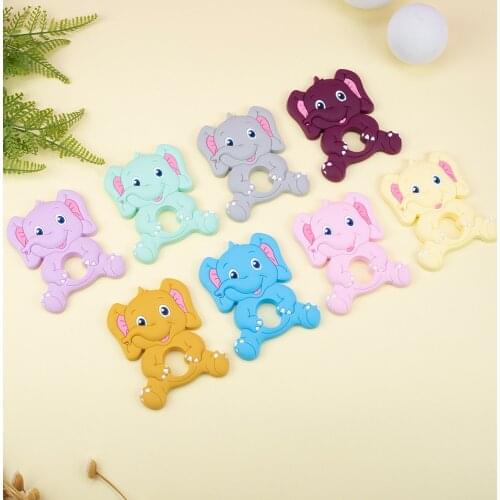 Sunrony 5pcs Elephant Baby Teether Rodent BPA Food Free Silicone Teething Nursing Pacifier Clip Silicone Beads