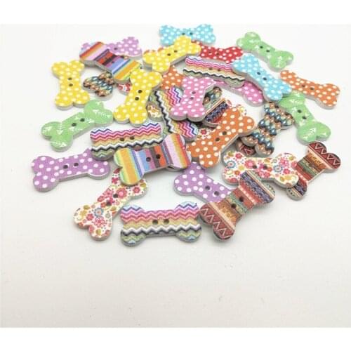 50pcs 25x13mm Mixed Wood Bone Shaped Buttons For Clothes Knitting Crafts Scrapbooking DIY Sewing Accessories