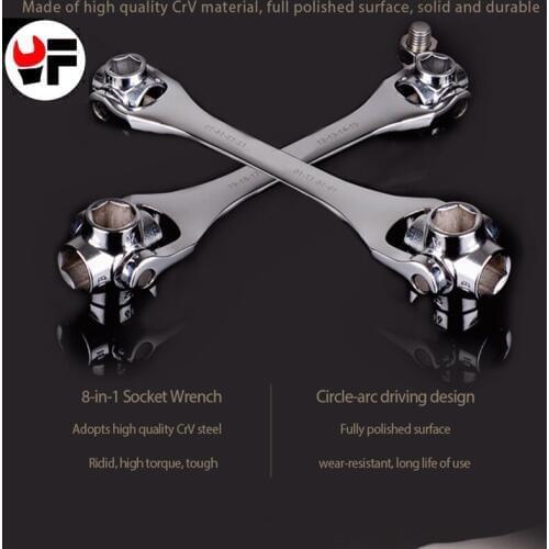 Free shipping YOFE 12-19mm 8 in 1 universal multifunctional socket wrench chrome vanadium for car repair tool wrench tool