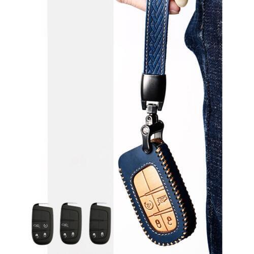 Genuine Leather Car Smart Remote Fob Key Chain Case Holder Cover For Jeep Grand Chrysler Cherokee Challenger Dodge Accessories