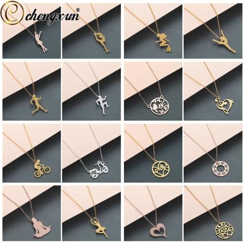 CHENGXUN Trendy Hollow Heart Love Necklace Stainless Steel Metal for Women Girls Ballet Dancing Pendant Necklace Jewelry