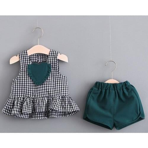 Sleeveless Shirt and Shorts Suit for Kids 2021 Fashion Summer Tracksuit Ruffles Decoration Tracksuit Printed Two Pieces Sets