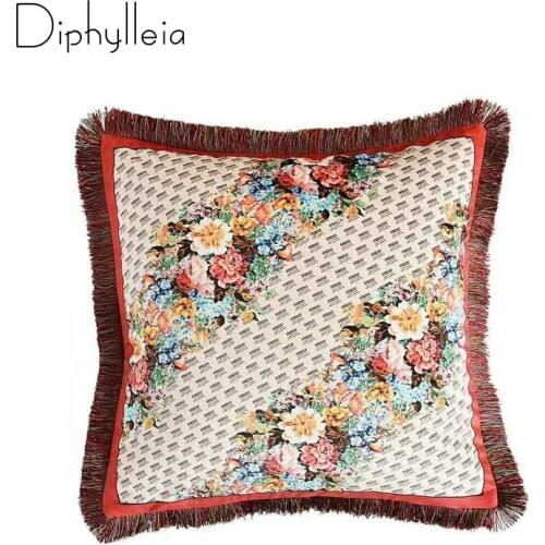 Diphylleia Home Decorative Cushion Cover Velvet GG Pattern Design Floral Tassels Pillow Case Living Room Sofa Luxury 45x45cm