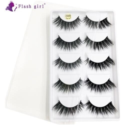 Flash Girl 3D Mink False Eyelashes 36 Styles 5 Pairs Natural Long Beauty Eyelashes High Grade 100% Handmade Fake Eyelashes