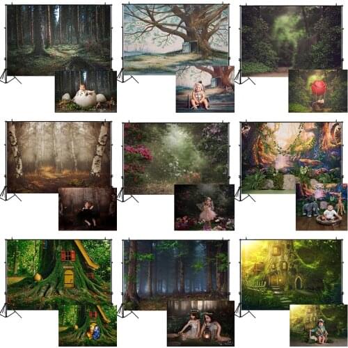 Mocsicka Forest Jungle Newborn Photography Backdrop Natural Scenery Baby Kids Portrait Photo Background Tree House Leaves Floral