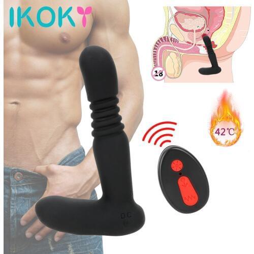 IKOKY Prostate Massager Sex toy for Men Anal Vibrators Telescopic Dildo Heating Rod Remote Control 6 Speed Wireless Control