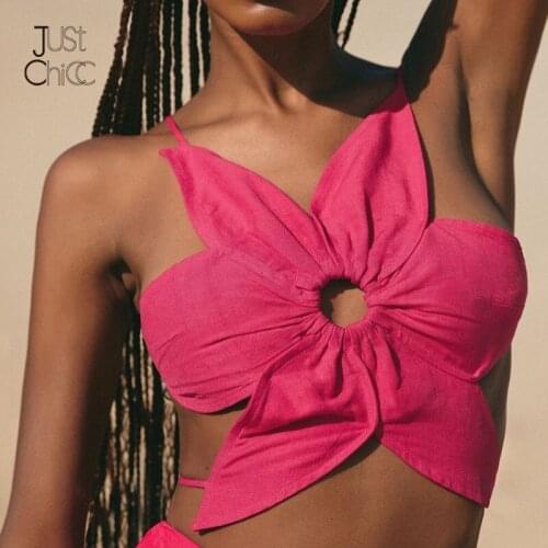 Justchicc Summer Flower Sexy Top Women 2021 Solid Hollow Out Crop Top Night Club Wear Backless Lace Up Suspender Camis Holiday