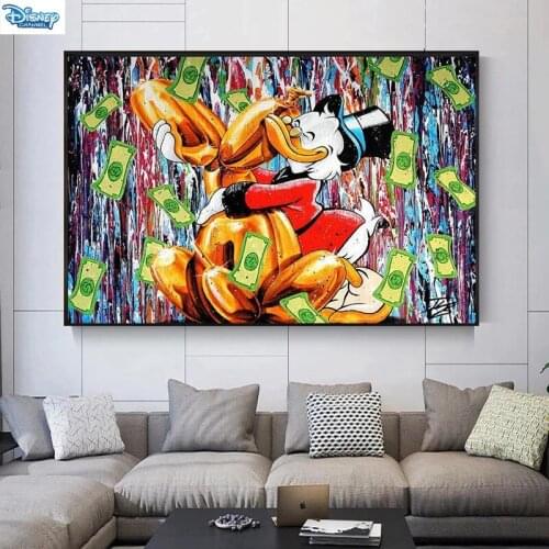 Street Graffiti Art Disney Donald Duck and Money Canvas Painting Posters and Prints Wall Art Pictures Kid Room Decor Cuadros