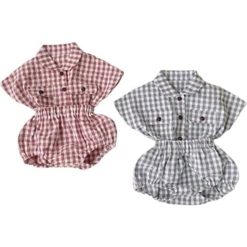 Newborn Baby Clothes Set Summer Toddler Boys Girls Clothing Cotton Plaid Tee Shirt+Pumpkin PP Shorts Korean Baby Boys Outfits 0M
