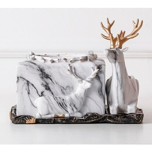 European Resin Elk Marble Pattern Tissue Box Living Room Office Multi-function Pumping Box Fruit Plate Wine Rack Home Decoration