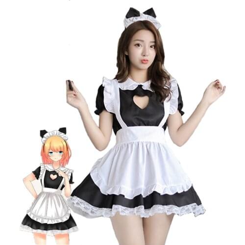 Cute Heart Shaped Lolita Maid Dress Costumes Internet Celebrities Live Broadcast Dress for Girls Woman