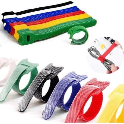 50Pcs color mixed color reusable fastening cable tie T-shaped Velcro cable tie Magic nylon finishing tool Color cable tie