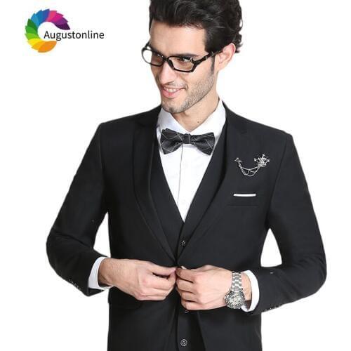 2019 Men Suits For Wedding Black Bridegroom Groom Prom Slim Fit Formal Blazer Custom Tuxedo Best Man Costume Jacket+Pants+Vest