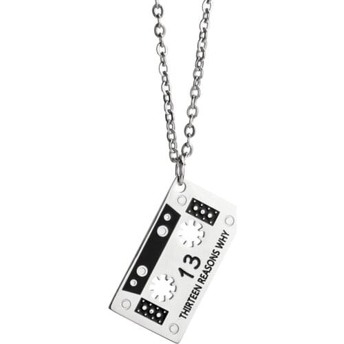 Punk 13 Thirteen Reasons Why Tape Necklaces Cassette Rectangle Pendant for Men Him Vintage Stainless Steel Jewelry