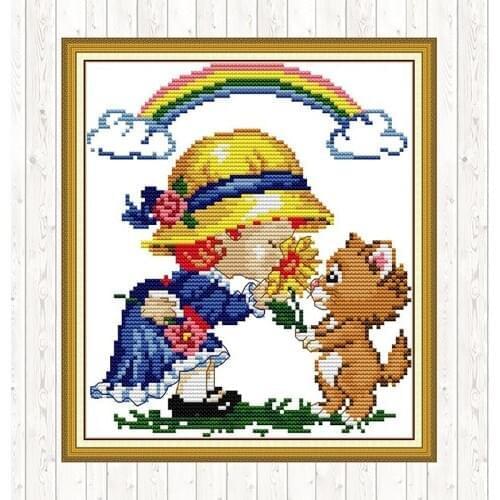Happy Moment Handmade 14CT 11CT Counted and Stamped DMC Cotton Thread Printed Canvas Cross Stitch Kits DIY Needlework Crafts