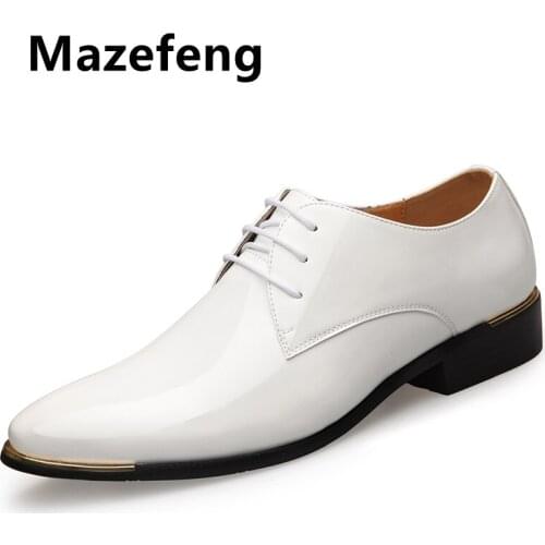 2019 Newly Mens Quality Patent Leather Shoes White Wedding Shoes Size 38-48 Black Leather Soft Man Dress Shoes Plus Size 38-48