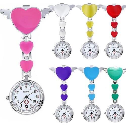 2020 New Fashion Women Lady Cute Love Heart Quartz Fob Brooch Nurse Pocket Watch For Girls Gift Bright Color