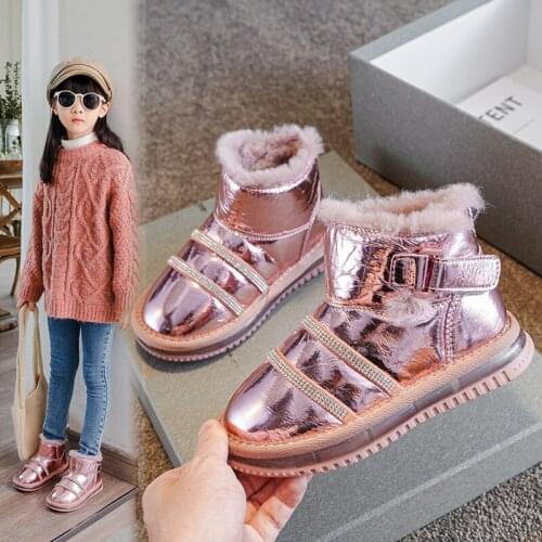 New Girls Snow Boots Winter Children Waterproof Student Warm Thick Plush Patent Leather Baby Kids Cotton Shoes Toddler 03