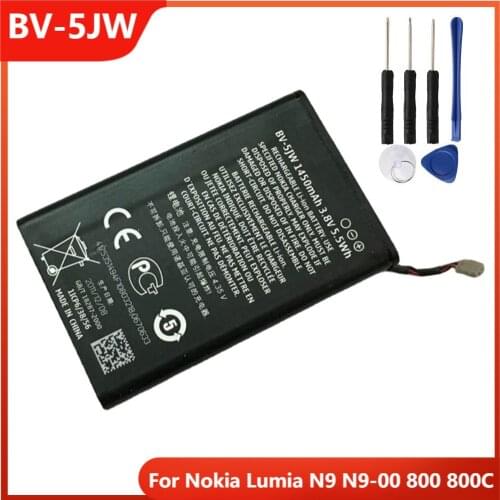 Original BV-5JW Phone Battery For Nokia Lumia N9 N9-00 800 800C BV-5JW Replacement Rechargable Batteries 1450mAh