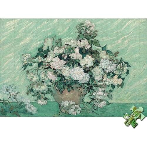 Adult Puzzle Van Gogh White Rose Oil Painting Starry Sky World Famous Painting Adult Puzzle Gift Flower Decoration