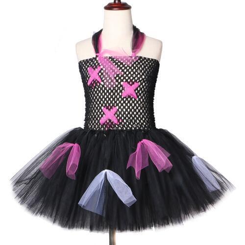 Zombie Girls Tutu Dress Black Scary Monster Theme Girls Halloween Costume for Kids Tulle Carnival Party Dresses Children Clothes