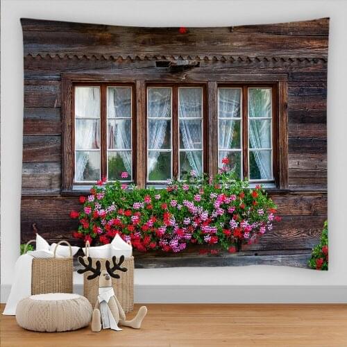 Garden Windowsill Flowers landscape Wall Hanging Idyllic Scenery Tapestry Wall Cloth Beach Mat Flower Blanket Home Decoration