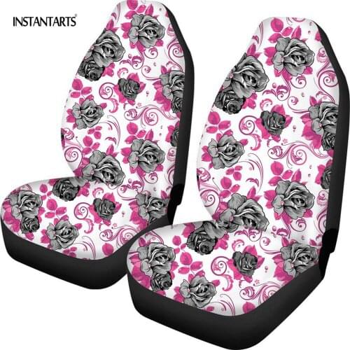INSTANTARTS Full Wrap Car Seat Cover Fashion Flower Rose Printed Front Vehical Seat Cover fit most Car,Sedan,SUV Full Set of 2