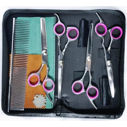 6.0 Inch Pet Grooming Scissors 4-piece Suit Straight Cut Professional Dog Cat Grooming Scissors Set Trimming Shears Pet Supplies