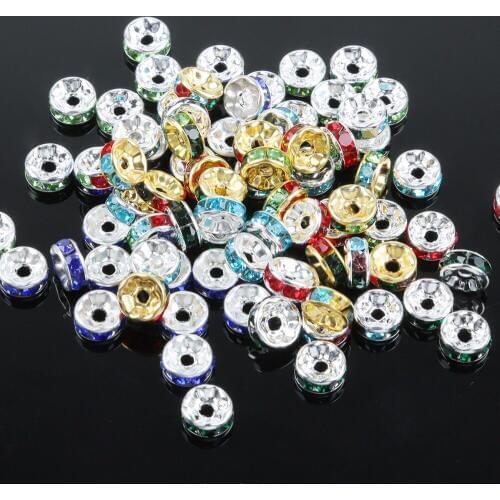 Mixed Color 8mm Spacer Beads Crystal Rhinestone Metal Rondelle Spacer Loose Beads DIY Bracelet Necklace Making