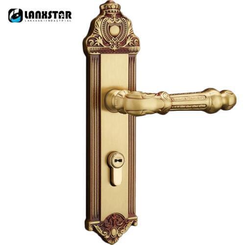Luxury Pure Copper Solid Wood Door Lock Silent European Antique Handle Lock Rose Europe Gold Color Universal Indoor Brass Lock