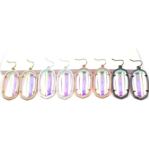 Chromatic Color Stone Inlay Alloy Fram Statement Drop Earrings For Women Gift Jewelry Wholesale