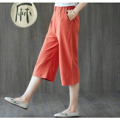 Shimai Cotton Black Baggy Trousers Summer Casual Palazzo Pants Women Linen Elastic Waist Female Plus Size Straight Leg Pants