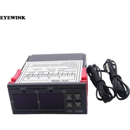 STC-3008 Dual Digital Thermostat Temperature Controller Incubator Two Relay Output Thermoregulator Heater Cooler 12V 24V 220V