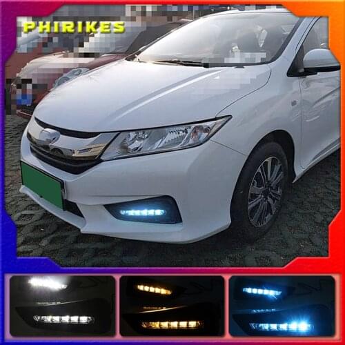LED daytime Running Lights for Honda City 2015 2016 2017 fog lamp cover drl with yellow turn signal light car styling