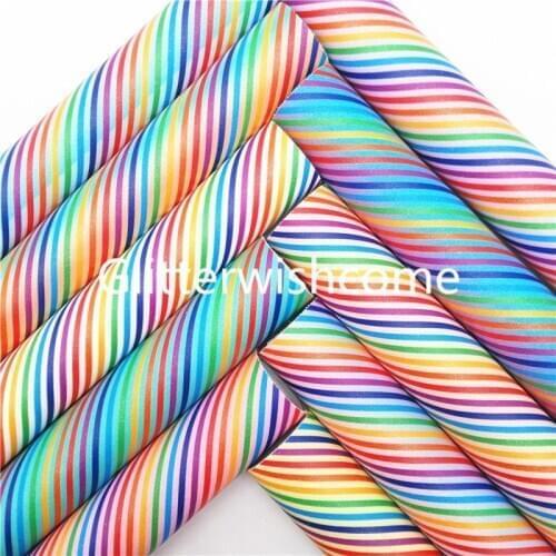 Glitterwishcome 21X29CM A4 Size Rainbow Stripes printed Synthetic Leather, Faux Leather Fabric Sheets for Bows GM090B