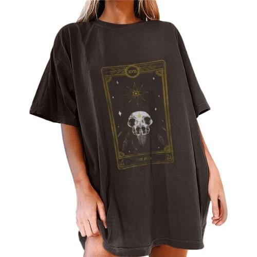 Womens Vintage Drop Sleeves Tshirt Printed Pattern Casual Short Sleeve Tops High Street Casual Loose Tshirt Poleras Mujer #PY