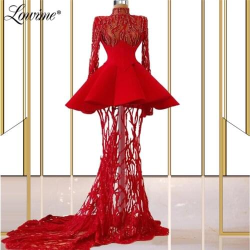 Saudi Arabia Red Mermaid Evening Dresses Robe De Soiree 2021 Dresses Woman Party Night Gowns Beading Lace Prom Dresses Vestidos